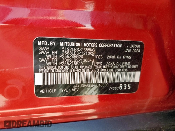 2024 Mitsubishi Outlander SE z VIN JA4J3VA89RZ048600, wystawiony jako Copart lot #60091975 z przebiegiem Nie podano mil oraz Szkoda całkowita • Salvage title. Historia ofert i sprzedaży dostępna na DreamBid. Obrazek 13.