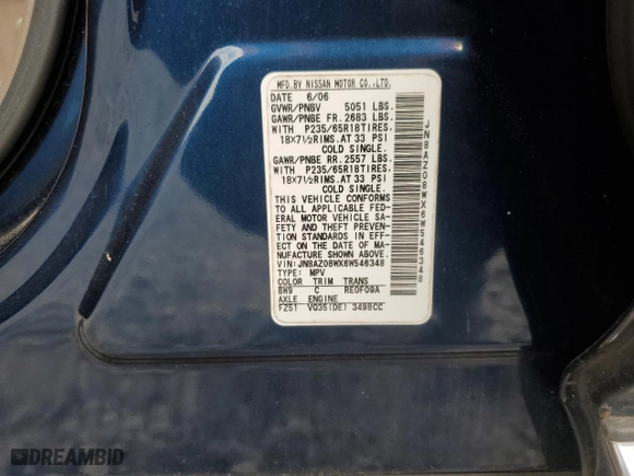 2006 Nissan Murano SL with VIN JN8AZ08WX6W546348, listed as a Copart auction lot 49242085 with 176,209 mi miles and Salvage Title. Bid and sale history available at carsss.com. Image 15.