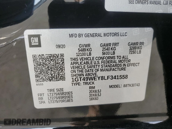 2020 GMC Sierra 3500HD Denali z VIN 1GT49WEY8LF341558, wystawiony jako Copart lot #42609425 z przebiegiem 70 658 mil mil oraz Szkoda całkowita • Salvage title. Historia ofert i sprzedaży dostępna na DreamBid. Obrazek 12.