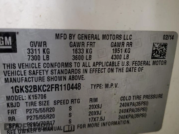 2015 GMC Yukon SLT with VIN 1GKS2BKC2FR110448, listed as a Copart auction lot 45270085 with 139,730 mi miles and Clean Title. Bid and sale history available at carsss.com. Image 13.