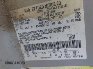 2014 Ford F-150 XL with VIN 1FTFW1EFXEKF79876, listed as a IAAI auction lot 42011856 with 161,366 mi miles and . Bid and sale history available at carsss.com. Image 9.