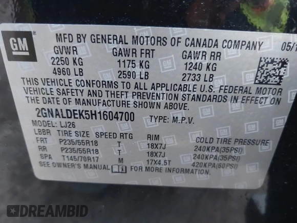2017 Chevrolet Equinox Premier with VIN 2GNALDEK5H1604700, listed as a IAAI auction lot 41610445 with 147,043 mi miles. Bid and sale history available at carsss.com. Image 9.