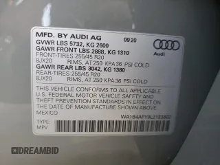 2020 Audi SQ5 Premium Plus with VIN WA1B4AFY9L2123802, listed as a Copart auction lot 79128594 with 25,133 mi miles and Salvage Title. Bid and sale history available at DreamBid. Image 13.