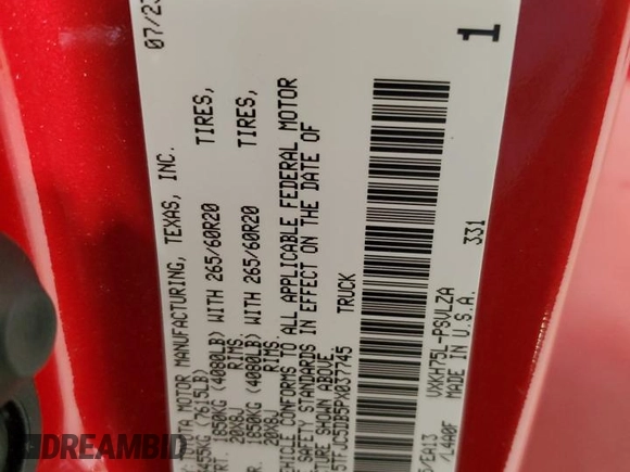 2023 Toyota Tundra Limited Hybrid with VIN 5TFJC5DB5PX037745, listed as a Copart auction lot 55032765 with 40,863 mi miles and Clean title. Bid and sale history available at DreamBid. Image 12.