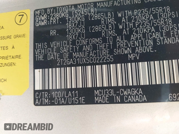 2005 Lexus RX 330 with VIN 2T2GA31UX5C022255, listed as a IAAI auction lot 42054993 with 162,111 mi miles and . Bid and sale history available at DreamBid. Image 9.