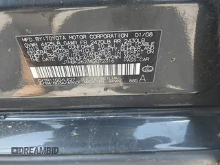 2008 Lexus IS 250 with VIN JTHBK262382072316, listed as a IAAI auction lot 42271350 with 170,208 mi miles and . Bid and sale history available at DreamBid. Image 9.