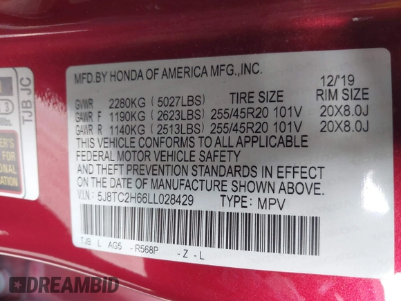 2020 Acura RDX w/A-Spec Pkg with VIN 5J8TC2H66LL028429, listed as a IAAI auction lot 41544878 with 41,504 mi miles. Bid and sale history available at carsss.com. Image 9.