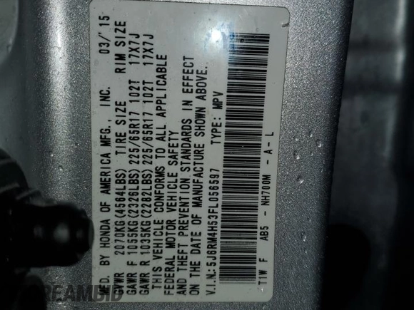 2015 Honda CR-V EX with VIN 5J6RM4H53FL056597, listed as a Copart auction lot 49576885 with 128,326 mi miles and Salvage Title. Bid and sale history available at DreamBid. Image 13.