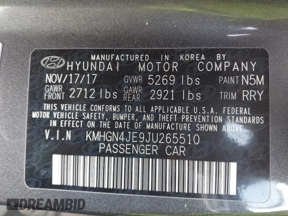 2018 Genesis G80 3.8L z VIN KMHGN4JE9JU265510, wystawiony jako IAAI lot #41985721 z przebiegiem 188 236 mil mil oraz . Historia ofert i sprzedaży dostępna na DreamBid. Obrazek 9.