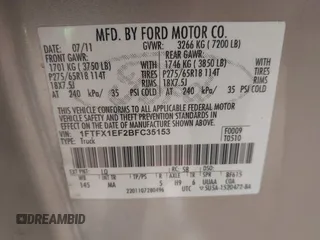 2011 Ford F-150 XL with VIN 1FTFX1EF2BFC35153, listed as a IAAI auction lot 42103402 with 202,140 mi miles and . Bid and sale history available at DreamBid. Image 9.