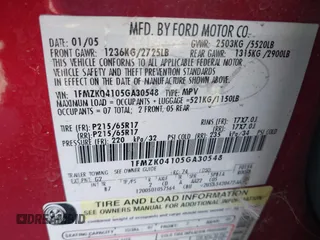 2005 Ford Freestyle SE with VIN 1FMZK04105GA30548, listed as a IAAI auction lot 41422368 with 258,791 mi miles. Bid and sale history available at carsss.com. Image 9.