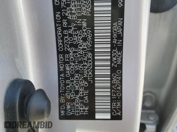 2015 Toyota Prius Four with VIN JTDKN3DU8F1959691, listed as a Copart auction lot 51292585 with 38,839 mi miles and Salvage Title. Bid and sale history available at carsss.com. Image 13.