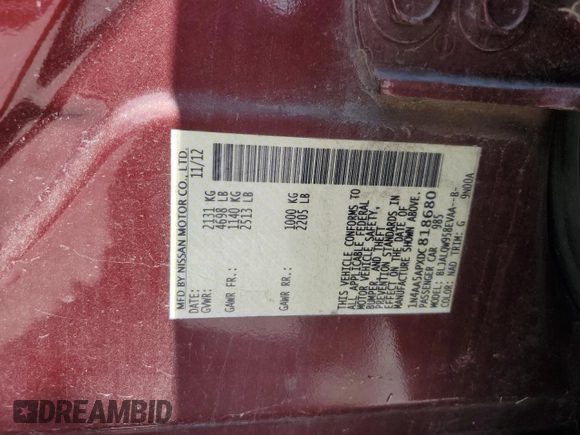2013 Nissan Maxima SV with VIN 1N4AA5APXDC818680, listed as a Copart auction lot 65037325 with 213,015 mi miles and Clean title. Bid and sale history available at DreamBid. Image 12.