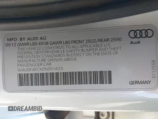 2013 Audi A6 Premium Plus with VIN WAUDFAFCXDN051423, listed as a IAAI auction lot 42249789 with 124,372 mi miles and . Bid and sale history available at DreamBid. Image 9.
