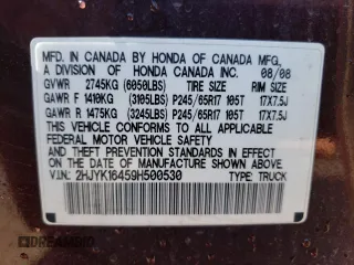 2009 Honda Ridgeline RTS with VIN 2HJYK16459H500530, listed as a Copart auction lot 72944764 with 87,047 mi miles and Salvage Title. Bid and sale history available at carsss.com. Image 12.