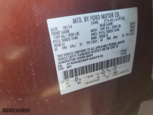 2015 Ford Explorer XLT with VIN 1FM5K8D85FGA91518, listed as a Copart auction lot 50446565 with 105,041 mi miles and Salvage Title. Bid and sale history available at carsss.com. Image 13.