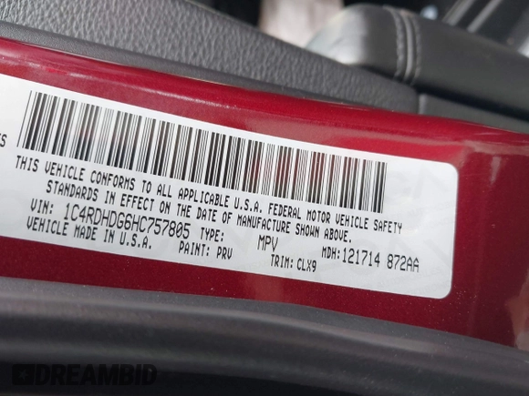 2017 Dodge Durango GT z VIN 1C4RDHDG6HC757805, wystawiony jako IAAI lot #42104387 z przebiegiem 76 511 mil mil oraz . Historia ofert i sprzedaży dostępna na DreamBid. Obrazek 9.