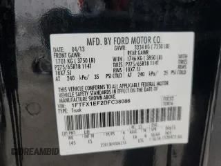 2013 Ford F-150 XL с VIN 1FTFX1EF2DFC38086, выставлен на аукционе Copart как лот 42149595 с пробегом 95 232 миль миль и Списание • Salvage title. История ставок и продаж доступна на DreamBid. Изображение 12.