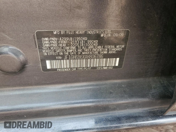 2010 Subaru Impreza i Premium с VIN JF1GH6B6XAH806786, выставлен на аукционе Copart как лот 48743135 с пробегом 140 183 миль миль и Чистый • Clean title. История ставок и продаж доступна на DreamBid. Изображение 13.
