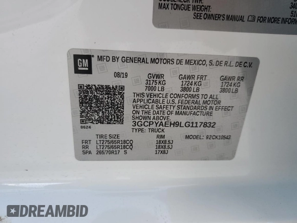 2020 Chevrolet Silverado 1500 Work Truck with VIN 3GCPYAEH9LG117832, listed as a Copart auction lot 85797414 with 50,262 mi miles and Non Repairable. Bid and sale history available at DreamBid. Image 13.