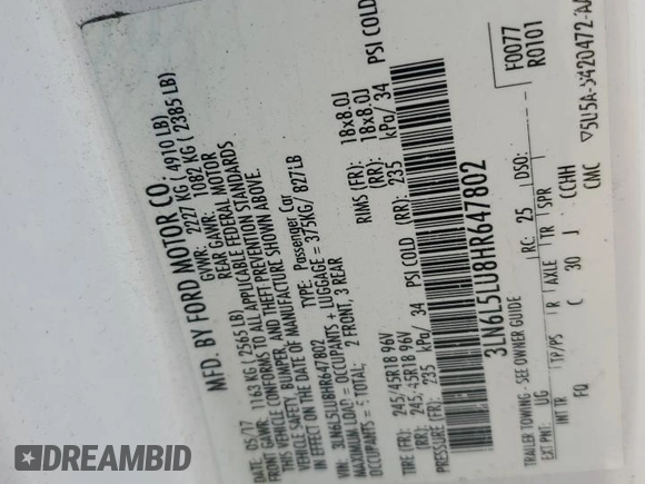 2017 Lincoln MKZ Hybrid Select with VIN 3LN6L5LU8HR647802, listed as a Copart auction lot 50309685 with 105,276 mi miles and Salvage title. Bid and sale history available at DreamBid. Image 12.