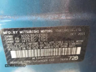 2022 Mitsubishi Mirage ES with VIN ML32AUHJ6NH001093, listed as a Copart auction lot 60275145 with 51,061 mi miles and Salvage title. Bid and sale history available at DreamBid. Image 12.