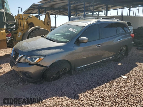 2018 Nissan Pathfinder Platinum z VIN 5N1DR2MN5JC644324, wystawiony jako Copart lot #47608265 z przebiegiem 116 157 mil mil oraz Szkoda całkowita • Salvage title. Historia ofert i sprzedaży dostępna na DreamBid. Obrazek 1.