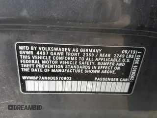 2013 Volkswagen CC Sport with VIN WVWBP7AN6DE570603, listed as a Copart auction lot 42858115 with 122,477 mi miles and Salvage Title. Bid and sale history available at carsss.com. Image 13.
