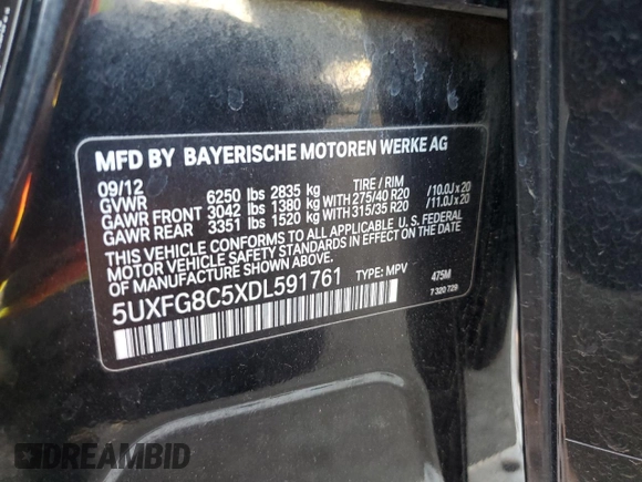 2013 BMW X6 xDrive50i z VIN 5UXFG8C5XDL591761, wystawiony jako Copart lot #54182645 z przebiegiem 117 250 mil mil oraz Szkoda całkowita • Salvage title. Historia ofert i sprzedaży dostępna na DreamBid. Obrazek 13.