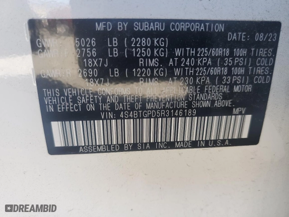 2024 Subaru Outback Touring XT with VIN 4S4BTGPD5R3146189, listed as a Copart auction lot 47024435 with 8,589 mi miles and Salvage Title. Bid and sale history available at carsss.com. Image 13.