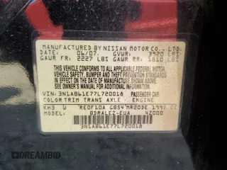 2007 Nissan Sentra S with VIN 3N1AB61E77L720018, listed as a Copart auction lot 62326515 with 159,380 mi miles and Salvage title. Bid and sale history available at DreamBid. Image 12.