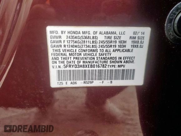 2014 Acura MDX Advance with VIN 5FRYD3H8XEB016782, listed as a Copart auction lot 60734015 with 97,323 mi miles and Salvage title. Bid and sale history available at DreamBid. Image 14.