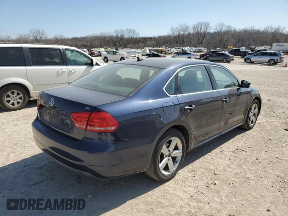 2013 Volkswagen Passat SE w/Sunroof with VIN 1VWBP7A32DC144141, listed as a Copart auction lot 48797945 with 156,897 mi miles and Salvage Title. Bid and sale history available at carsss.com. Image 3.