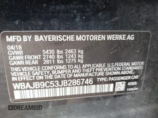 2018 BMW 5 Series M550i xDrive с VIN WBAJB9C53JB286746, выставлен на аукционе IAAI как лот 42303002 с пробегом 81 039 миль миль и . История ставок и продаж доступна на DreamBid. Изображение 9.