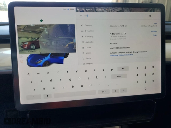 2021 Tesla Model 3 Long Range with VIN 5YJ3E1EB6MF902352, listed as a Copart auction lot 52257095 with 41,213 mi miles and Salvage Title. Bid and sale history available at DreamBid. Image 9.