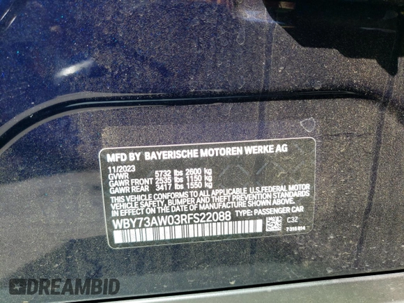 2024 BMW i4 eDrive40 with VIN WBY73AW03RFS22088, listed as a Copart auction lot 54831704 with 3,581 mi miles and Salvage Title. Bid and sale history available at carsss.com. Image 12.