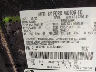 2013 Ford F-150 XL with VIN 1FTFW1ET8DFA54036, listed as a IAAI auction lot 41862315 with 163,762 mi miles and . Bid and sale history available at DreamBid. Image 9.