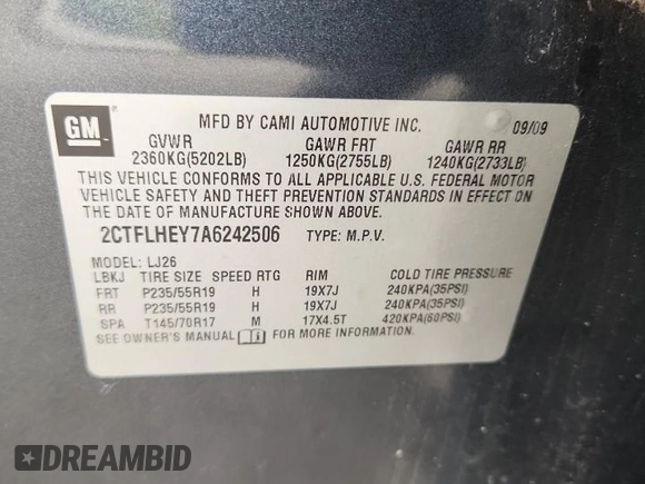 2010 GMC Terrain SLT-2 z VIN 2CTFLHEY7A6242506, wystawiony jako Copart lot #60134895 z przebiegiem 212 741 mil mil oraz Szkoda całkowita • Salvage title. Historia ofert i sprzedaży dostępna na DreamBid. Obrazek 13.