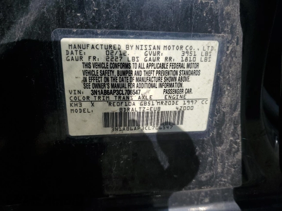 2012 Nissan Sentra S с VIN 3N1AB6AP3CL706547, выставлен на аукционе Copart как лот 62709845 с пробегом 170 000 миль миль и Чистый • Clean title. История ставок и продаж доступна на DreamBid. Изображение 12.