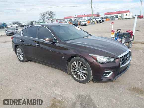 2018 Infiniti Q50 3.0t Luxe with VIN JN1EV7AR2JM445138, listed as a IAAI auction lot 41851019 with 75,018 mi miles. Bid and sale history available at carsss.com. Image 1.