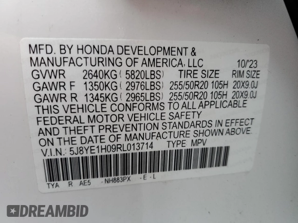 2024 Acura MDX w/A-Spec Package with VIN 5J8YE1H09RL013714, listed as a Copart auction lot 64440054 with 7,361 mi miles and Salvage Title. Bid and sale history available at carsss.com. Image 13.
