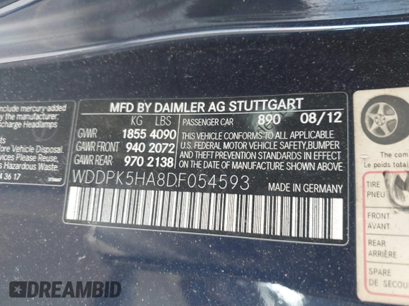 2013 Mercedes-Benz SLK 350 z VIN WDDPK5HA8DF054593, wystawiony jako IAAI lot #41821009 z przebiegiem 148 571 mil mil oraz . Historia ofert i sprzedaży dostępna na DreamBid. Obrazek 9.