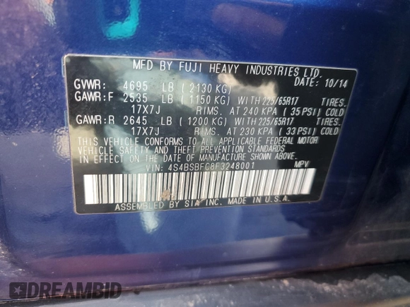 2015 Subaru Outback Premium с VIN 4S4BSBFC8F3248001, выставлен на аукционе Copart как лот 62942515 с пробегом 110 145 миль миль и Списание • Salvage title. История ставок и продаж доступна на DreamBid. Изображение 14.
