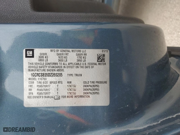 2013 Chevrolet Silverado 1500 LT with VIN 1GCRCSE05DZ260205, listed as a Copart auction lot 47395155 with 119,706 mi miles and Salvage Title. Bid and sale history available at carsss.com. Image 12.