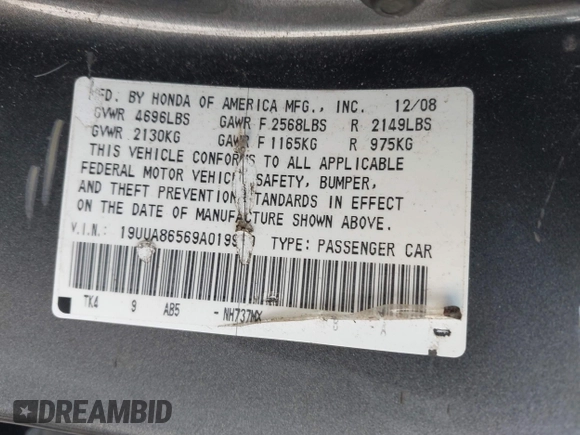 2009 Acura TL Tech with VIN 19UUA86569A019919, listed as a IAAI auction lot 41908425 with 109,726 mi miles. Bid and sale history available at carsss.com. Image 9.
