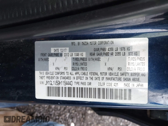 2017 Mazda Mazda6 Touring with VIN JM1GL1V59H1154440, listed as a IAAI auction lot 41078595 with 104,732 mi miles. Bid and sale history available at carsss.com. Image 9.