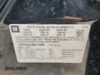 2016 GMC Terrain SLT z VIN 2GKFLUE30G6170005, wystawiony jako Copart lot #55932075 z przebiegiem 94 828 mil mil oraz Szkody całkowita. Historia ofert i sprzedaży dostępna na DreamBid. Obrazek 13.