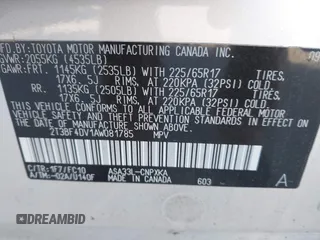 2010 Toyota RAV4 with VIN 2T3BF4DV1AW081785, listed as a IAAI auction lot 41902816 with 126,538 mi miles. Bid and sale history available at carsss.com. Image 9.