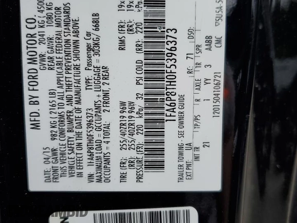 2015 Ford Mustang EcoBoost with VIN 1FA6P8TH0F5396373, listed as a Copart auction lot 54129565 with 106,631 mi miles and Salvage Title. Bid and sale history available at carsss.com. Image 13.