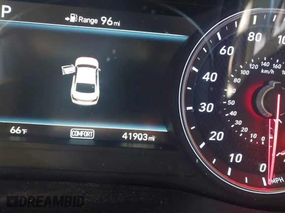 2019 Genesis G70 2.0T Advanced with VIN KMTG34LA1KU021793, listed as a IAAI auction lot 40461168 with 41,903 mi miles. Bid and sale history available at carsss.com. Image 7.